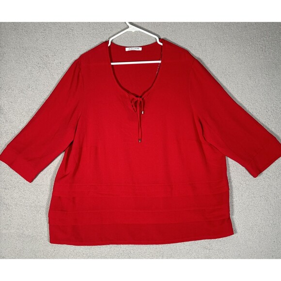 Christine Laure Women’s Size 5 3/4 Sleeve Red Blouse Key Hole Neck - Picture 1 of 10